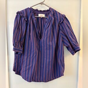 XiRENA Blue and Pink Striped Blouse
